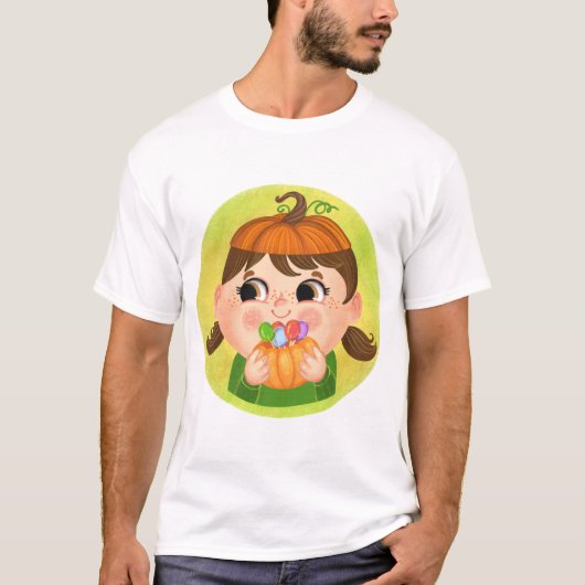 T-shirt Mignonne fille en costume d'Halloween Citrouille (Devant)