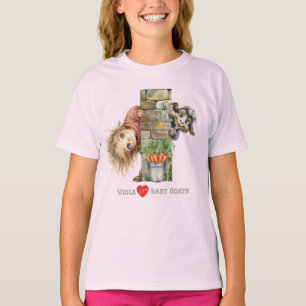 T-shirt Mignonne Fille et Chèvre qui Regardent