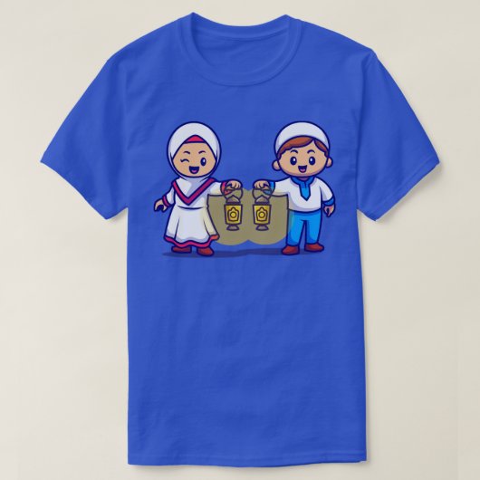 T-shirt Mignonne Fille Et Moslem Garçon Apportez Une Lampe (Design devant)