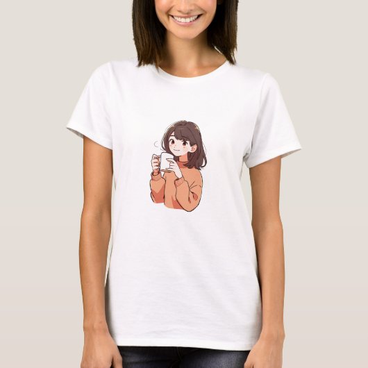 T-shirt Mignonne Fille Et Mug (Devant)