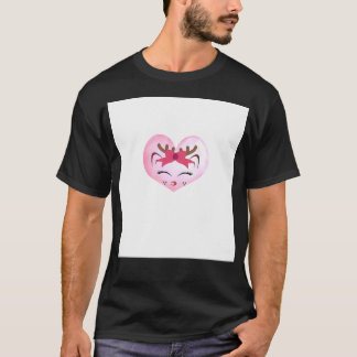T-shirt Mignonne Fille Reindeer Visage Sur Arrière - plan