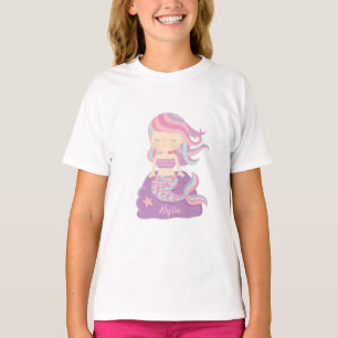 T-shirt Mignonne fille sirène sur violet Rock Nom Tee