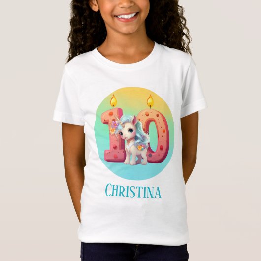 T-Shirt mignonne filles imaginaire licorne 10e anniversair (Devant)