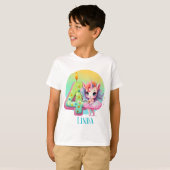 T-shirt mignonne filles imaginaire licorne 4e anniversaire (Devant entier)