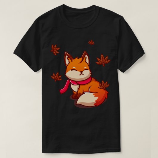 T-shirt Mignonne Fox Assis Avec Écharpe En Dessin D'Automn (Design devant)