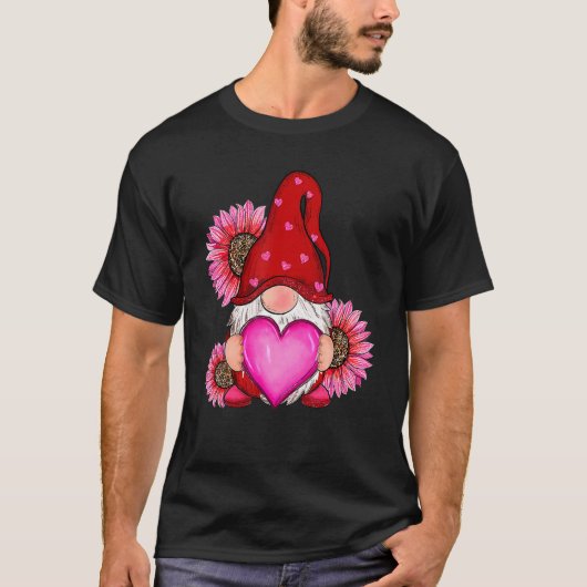 T-shirt Mignonne Gnome Heureuse Sainte-Valentin Avec Leopa (Devant)