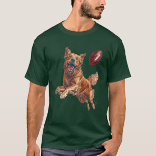 T-shirt Mignonne Golden Retriever Chien Jouant Au Football