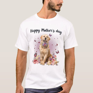 T-shirt Mignonne Golden Retriever Maman Flower Happy Mothe