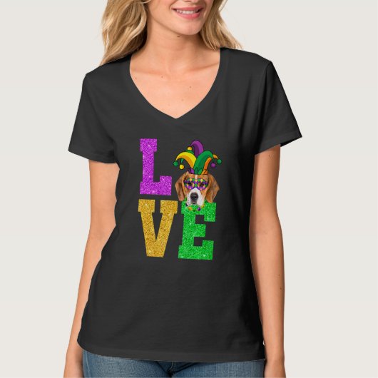 T-shirt Mignonne I Lote Mardi Gras Beagle Chien Chien Chie (Devant)