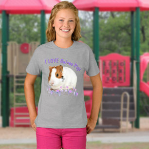 T-shirt Mignonne I LOVE Guinée Pigs Brown Blanc Texte pers