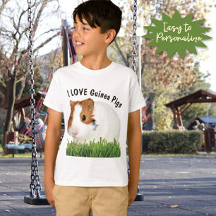 T-shirt Mignonne I LOVE Guinée Pigs Brown Blanc Texte pers