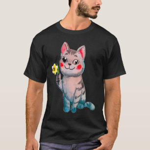 T-shirt Mignonne Illustration De Chat Et Daffodil Mars Nai