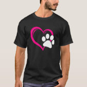 T-shirt Mignonne J'Aime Mon Chien Chiot Chat Paw Coeur (Devant)