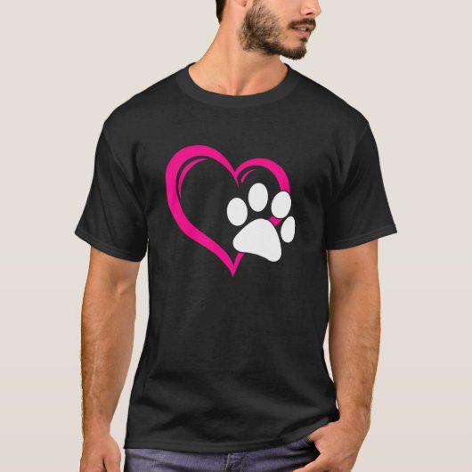 T-shirt Mignonne J'Aime Mon Chien Chiot Chat Paw Coeur (Devant)