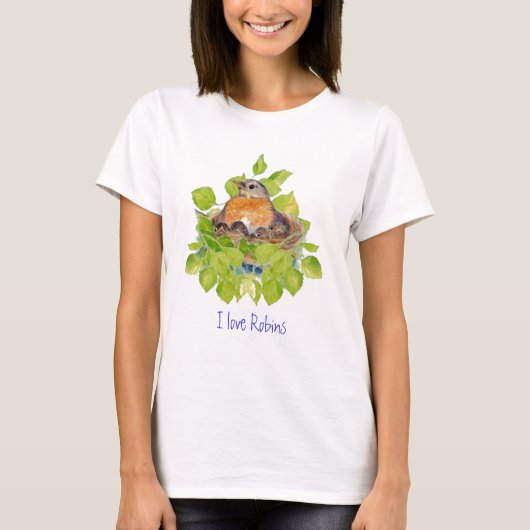 T-shirt Mignonne J'aime Robins, Robin sur Nest (Devant)