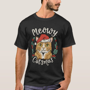 T-shirt Mignonne Kitten Noël Chapeau de Noël Meowy Catmas