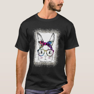 T-shirt Mignonne lapin face arc-en-ciel Léopard lunettes E