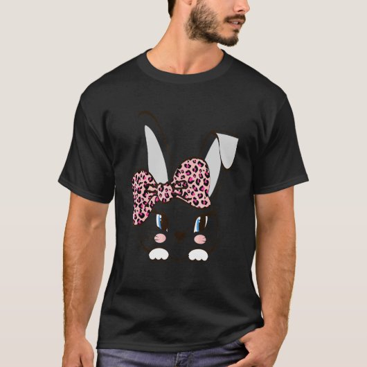 T-shirt Mignonne Lapin Face Leopard Rose Tête Hâte (Devant)