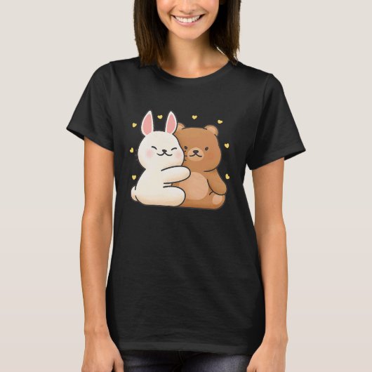 T-shirt Mignonne Lapin Grosse Ours Lapin et Ours Ils Parta (Devant)