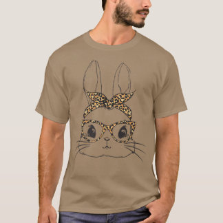T-shirt Mignonne lapin lapin Visage Empreinte de léopard l