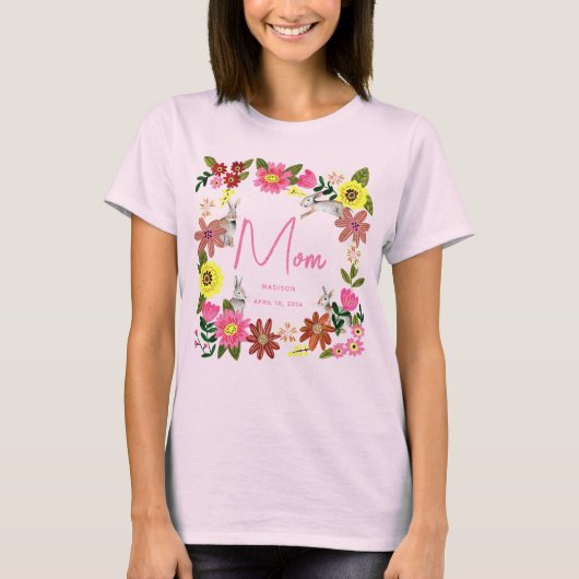 T-shirt Mignonne lapin rose Bunny Maman fête d'anniversair (Devant)