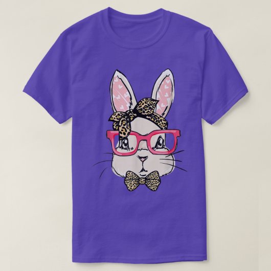 T-shirt Mignonne Lapin Visage Empreinte de léopard Filles  (Design devant)