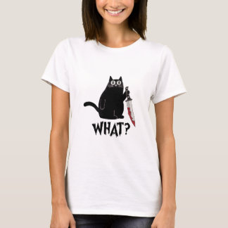T-shirt Mignonne Mais Psycho Drôle Chat Noir Foncé Avec Co