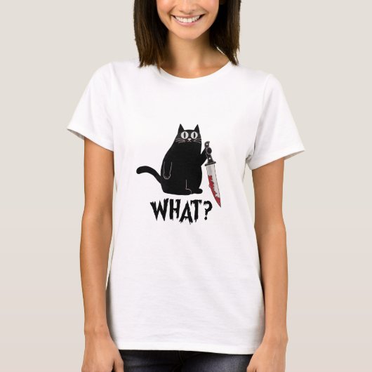 T-shirt Mignonne Mais Psycho Drôle Chat Noir Foncé Avec Co (Devant)