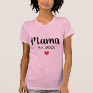 T-shirt Mignonne Mama Cursive Année Créée Coeur Rouge