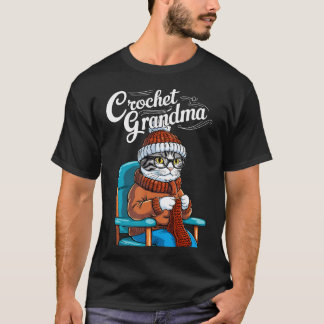 T-shirt Mignonne Mamie Chat Crochet Tricotée Nana Grand-mè