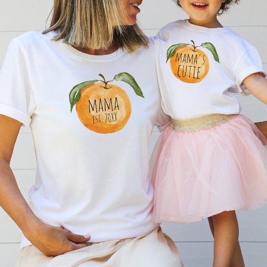 T-shirt Mignonne Mandarin Orange Mama Maman Jumelage enfan