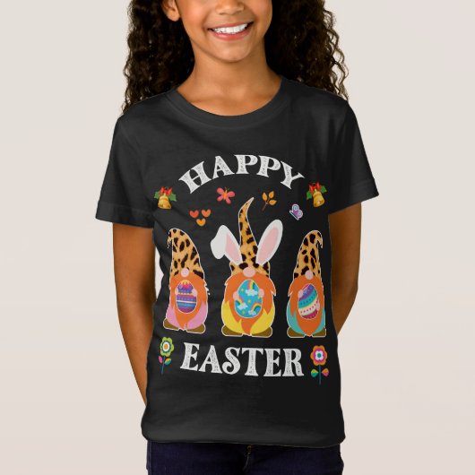 T-Shirt Mignonne Mignonne Trois Gnomes Lapin Holding Oeuf (Devant)