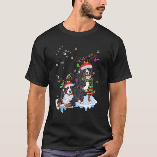 T-shirt Mignonne Noël Bernese Mountain Santa Hats Reindee (Devant)