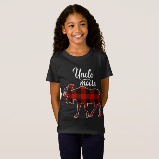 T-Shirt Mignonne oncle Moose Rouge Plaid Noël Correspondan (Devant entier)