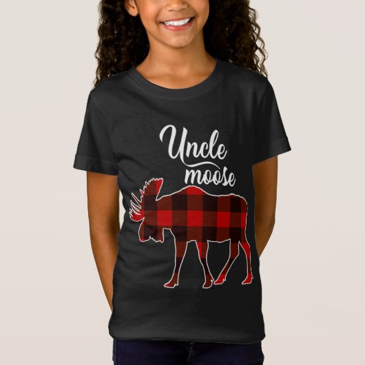 T-Shirt Mignonne oncle Moose Rouge Plaid Noël Correspondan (Devant)