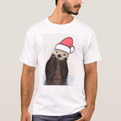 T-shirt Mignonne Otter portant un chapeau de Père Noël (Devant)
