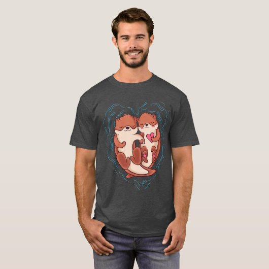 T-shirt Mignonne Otter Valentines Day Love Otters Holding (Devant entier)