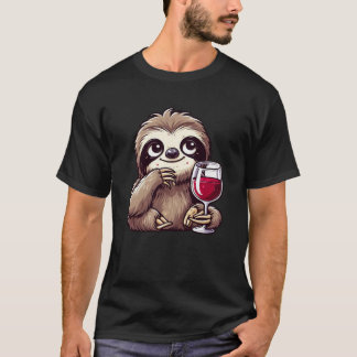 T-shirt Mignonne paresse boire du vin rouge drôle dessin a