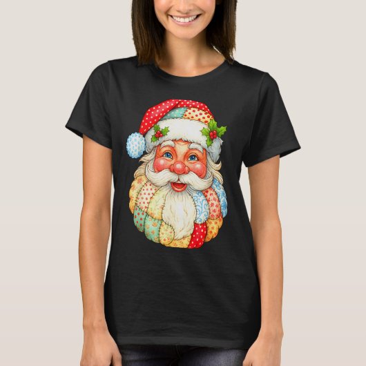 T-shirt Mignonne Patchwork Santa Claus Noël Noël Noël Noël (Devant)