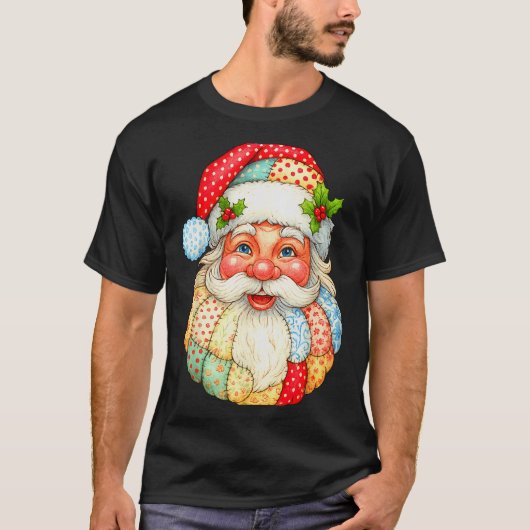 T-shirt Mignonne Patchwork Santa Claus Noël Noël Noël Noël (Devant)