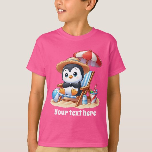 T-shirt Mignonne pingouin de plage ajouter texte filles (Devant)