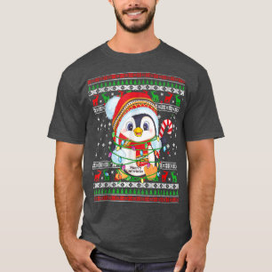 T-shirt Mignonne Pingouin Éclairage Laid De Noël Vilain Po