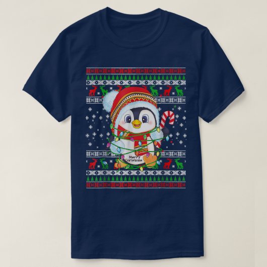 T-shirt Mignonne Pingouin Éclairage Laid De Noël Vilain Po (Design devant)