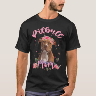 T-shirt Mignonne Pitbull Maman Flower Chig Femmes
