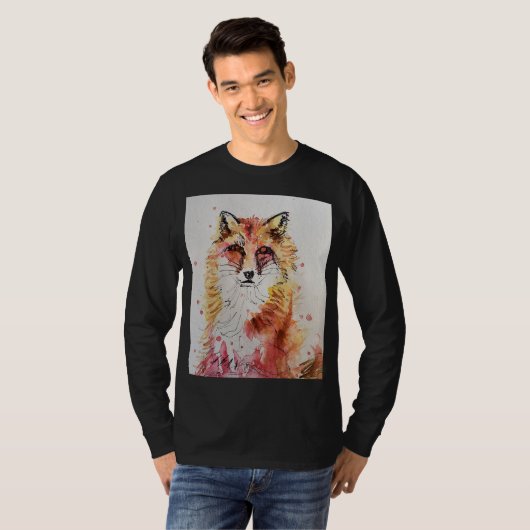 T-shirt Mignonne Red Fox Animal Aquarelle art Mens (Devant entier)