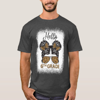 T-shirt Mignonne Retour À L'ÉcoleMessy Bun Bonjour 6e Anné