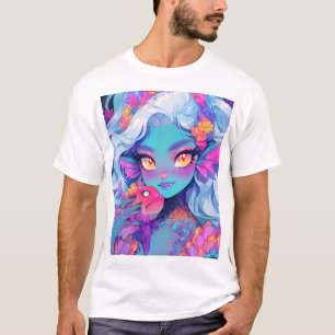 T-shirt Mignonne sirène à la gorge Anime Girl and Pet Fish
