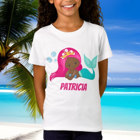 T-Shirt Mignonne sirène afro-américaine ajouter le nom t-s