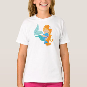 T-shirt Mignonne Sirène, Petite Sirène, Cheveux Orange, Da