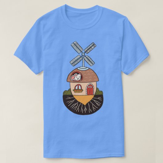 T-shirt Mignonne souris dans la maison éolienne énergie re (Design devant)